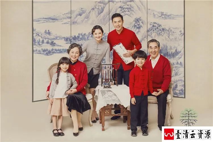 【S1476】【素材】民国风古典全家福亲子样片时尚横版高清影楼摄影JPG格式