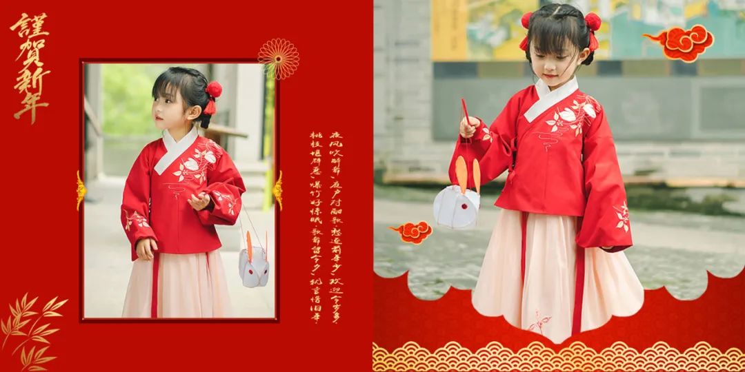 【S1449】【素材】喜庆红色儿童相册模板中国风2019影楼方版写真PSD分层素材