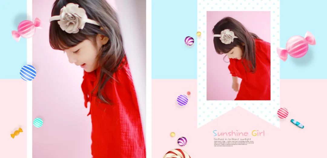 【S1454】【素材】可爱糖果风儿童写真模板时尚宝宝女孩摄影照片PSD分层素材新