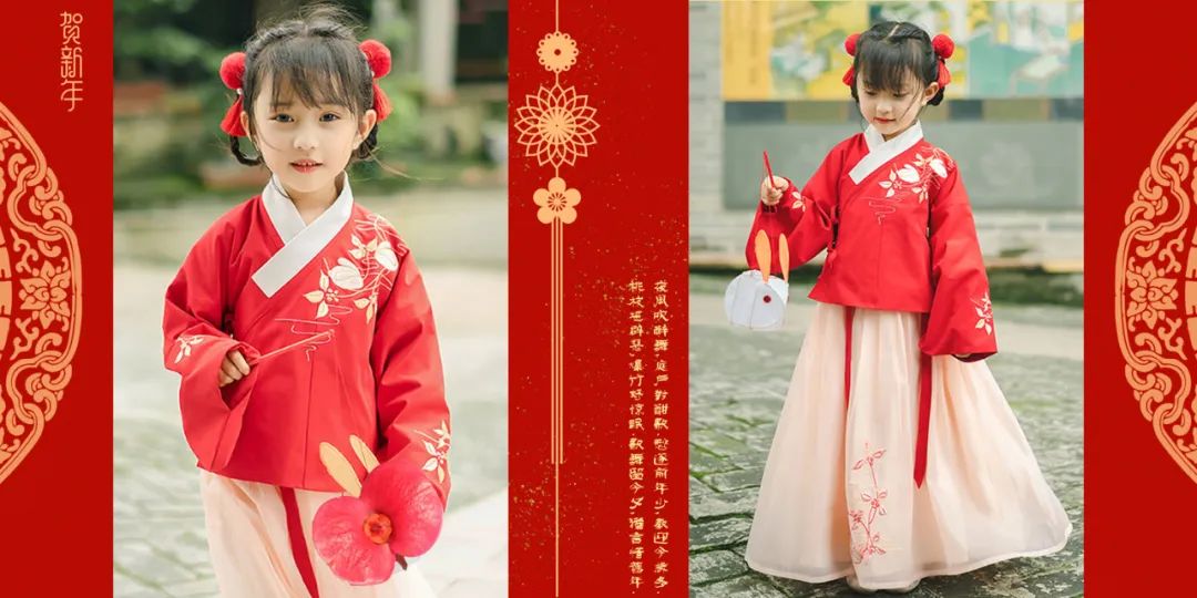 【S1449】【素材】喜庆红色儿童相册模板中国风2019影楼方版写真PSD分层素材