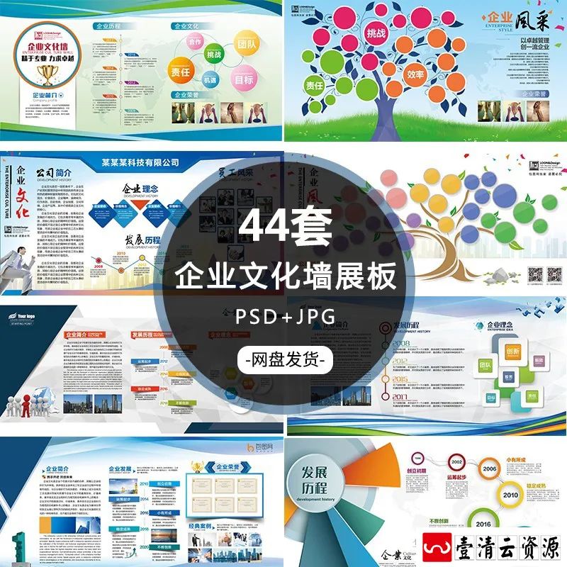 【S1274】【素材】企业公司大气商务风文化墙背景海报 发展历程PSD宣传栏展板