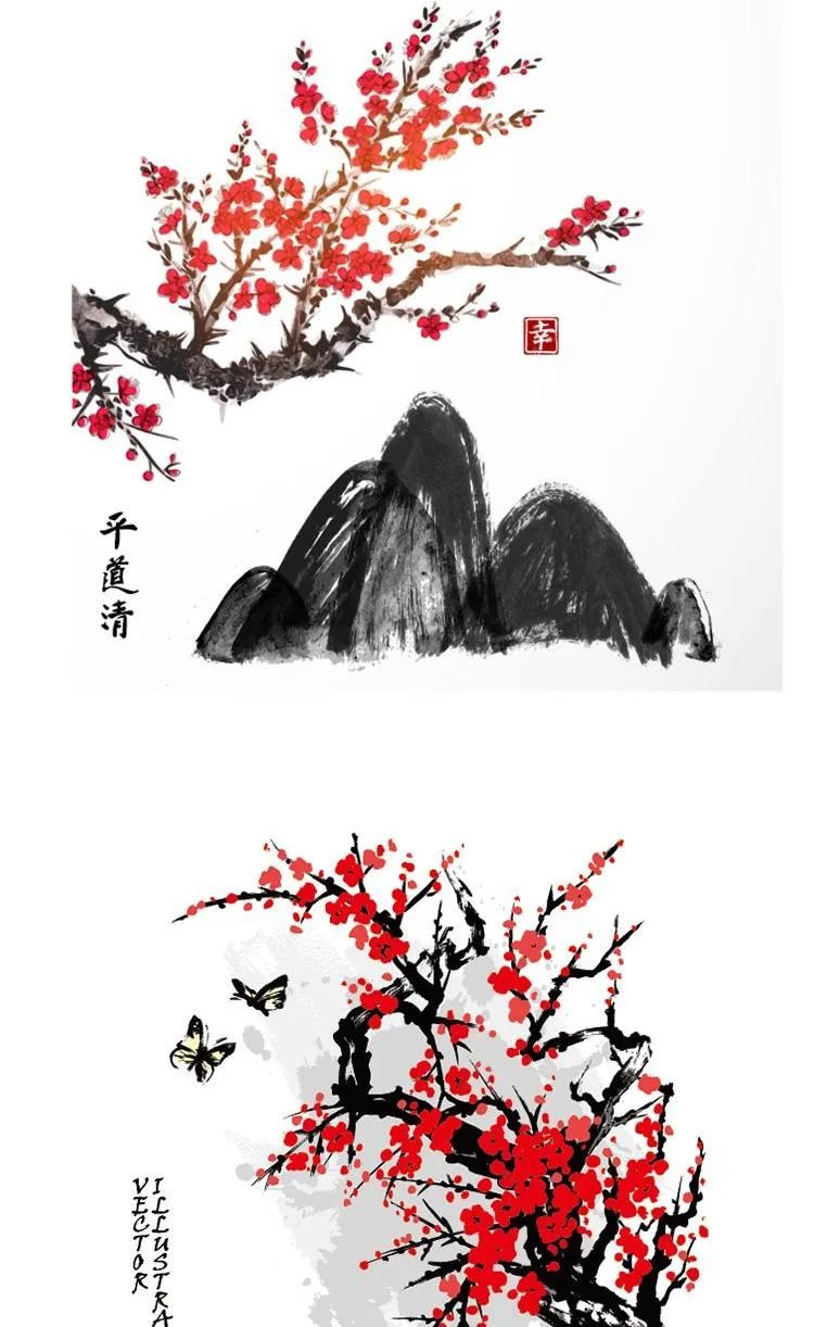 【S1264】【素材】古韵复古中国风水墨灯笼类素材 荷花日出红场景EPS矢量设计