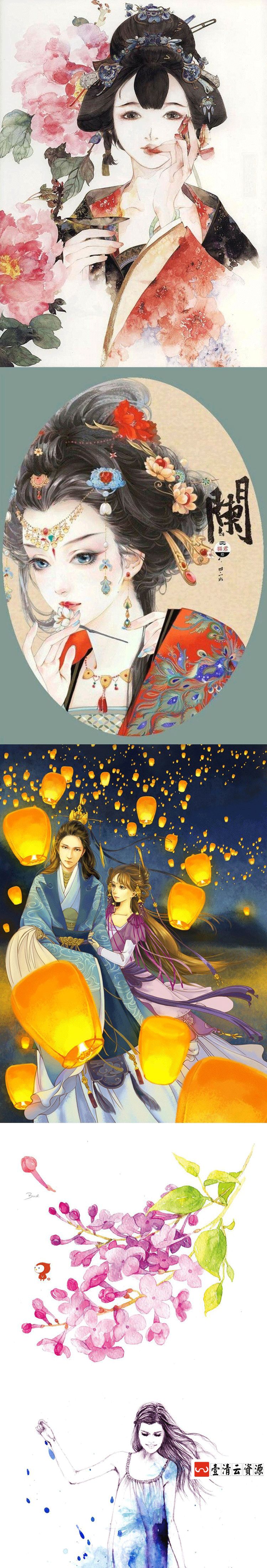 【S1346】【素材】森系清新唯美水彩彩铅插画 JPG高清图库手绘临摹图参考设计