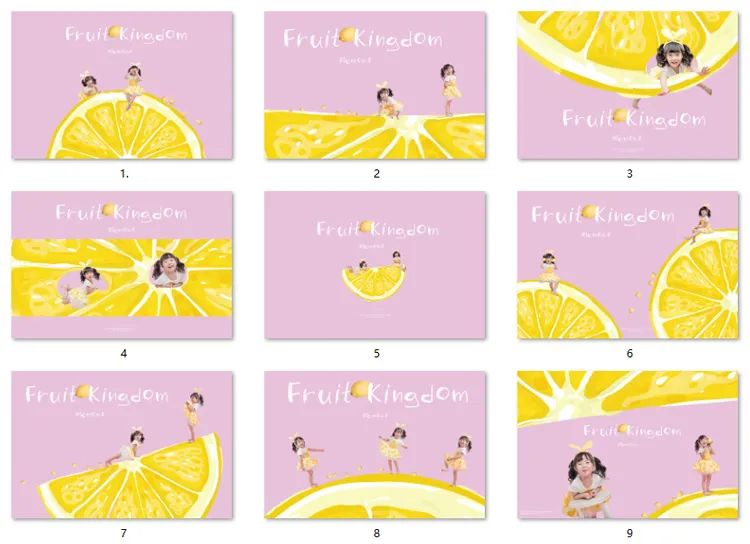 【S1413】【素材】儿童创意清新趣味卡通水果画相册 影楼后期抠图设计PSD素材