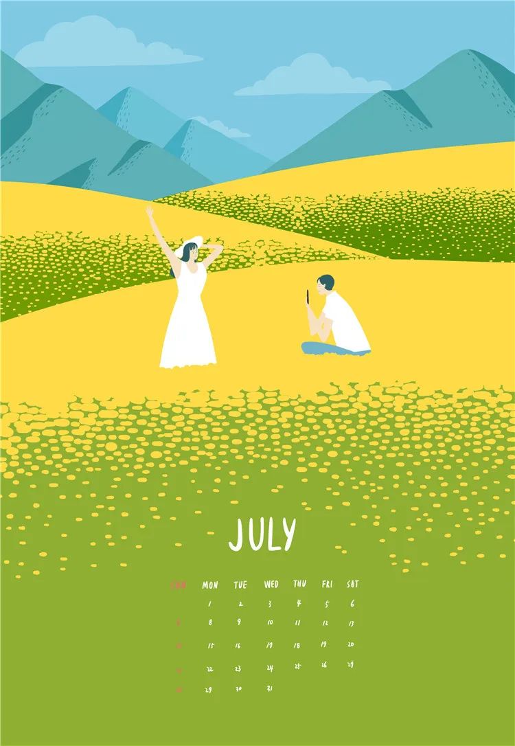 【S1336】【素材】卡通插画图案扁平化国外日历挂历设计模板PSD分层格式素材新