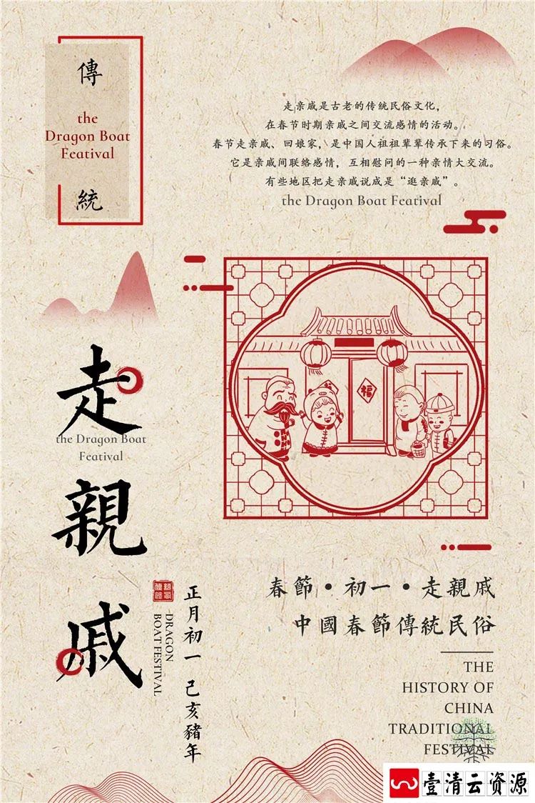 【S1403】【素材】春节新年农历海报合集初一至初七背景分层设计PSD模板素材