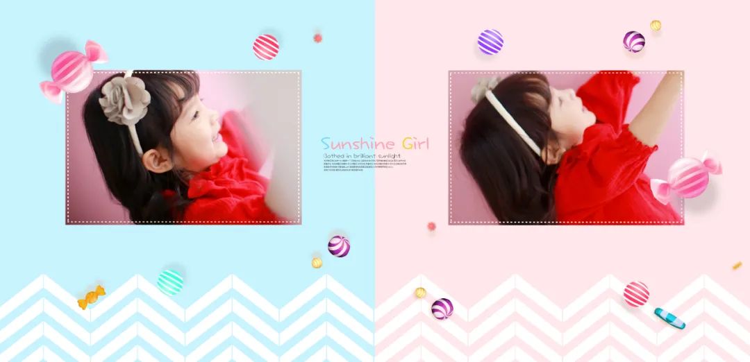 【S1454】【素材】可爱糖果风儿童写真模板时尚宝宝女孩摄影照片PSD分层素材新