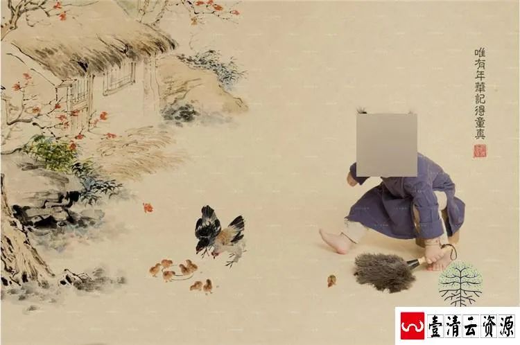 【S1475】【素材】新年春节中国风儿童年味工笔画影楼摄影分层设计PSD模板素材