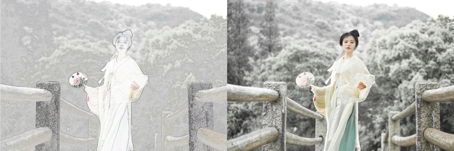 PS教程：调出冷色唯美雪景人物写真照片