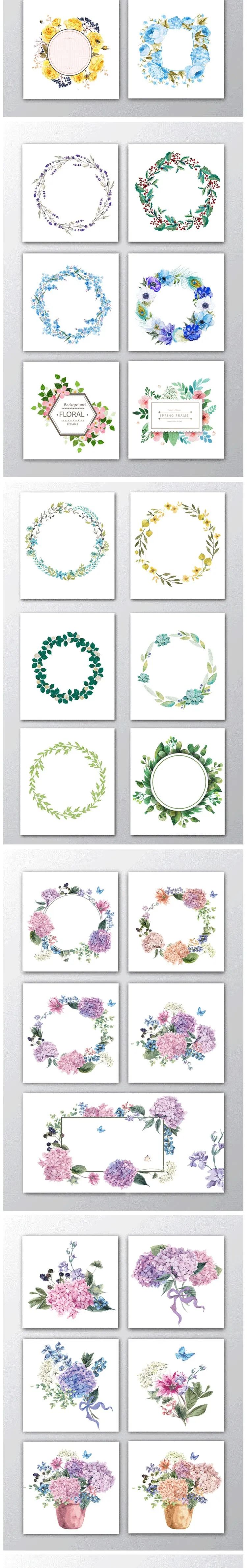 【S1240】【素材】唯美自然花卉森系清新水彩蝴蝶手绘插画 植物矢量图素材新