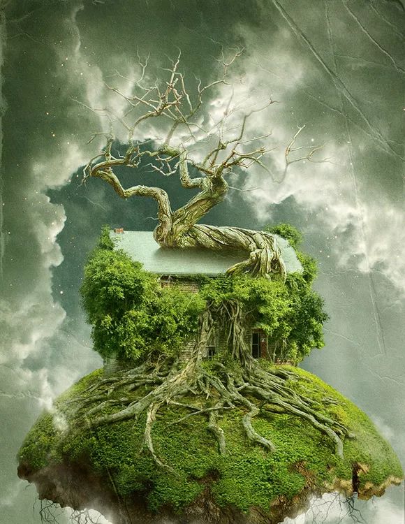 PS教学：合成天空飞翔的古老树屋教程