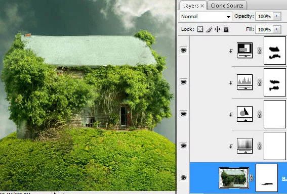 PS教学：合成天空飞翔的古老树屋教程