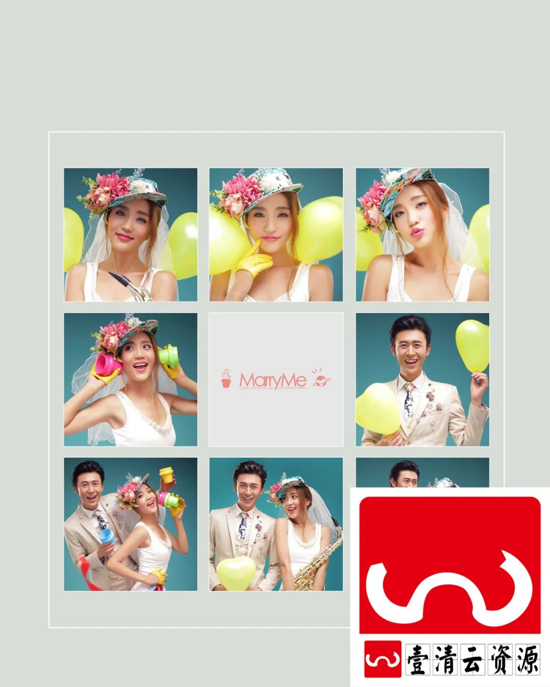 【S1427】【素材】婚纱九宫格写真相册大气室外影楼摄影分层设计PSD模板素材