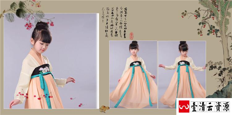 【S1464】【素材】古装中国风汉服影楼拍摄儿童相册写真PSD格式模板素材设计新