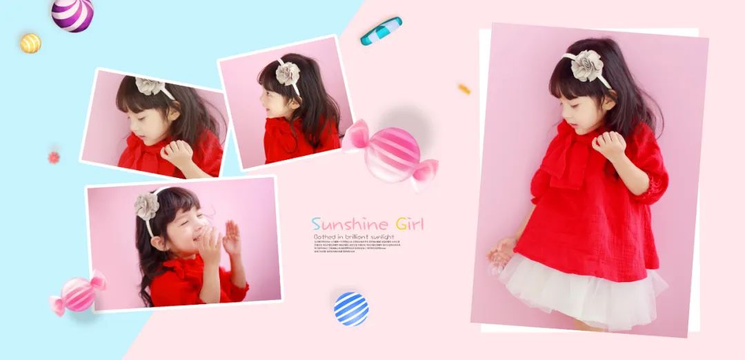 【S1454】【素材】可爱糖果风儿童写真模板时尚宝宝女孩摄影照片PSD分层素材新