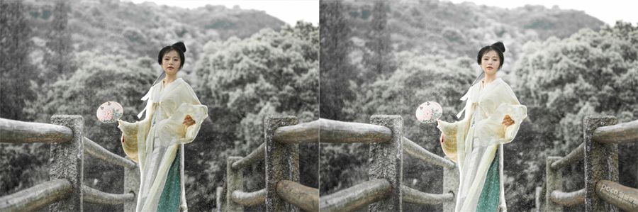 PS教程：调出冷色唯美雪景人物写真照片