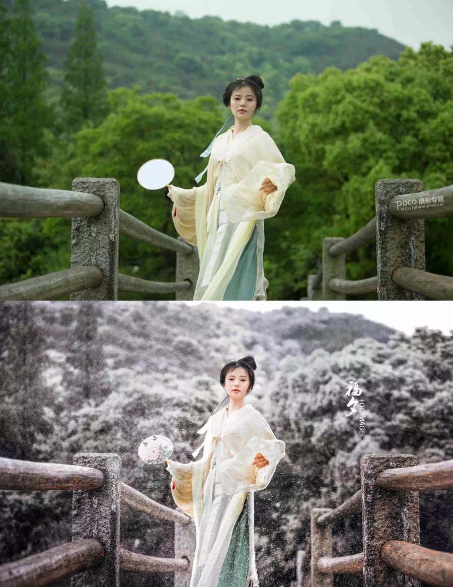 PS教程：调出冷色唯美雪景人物写真照片