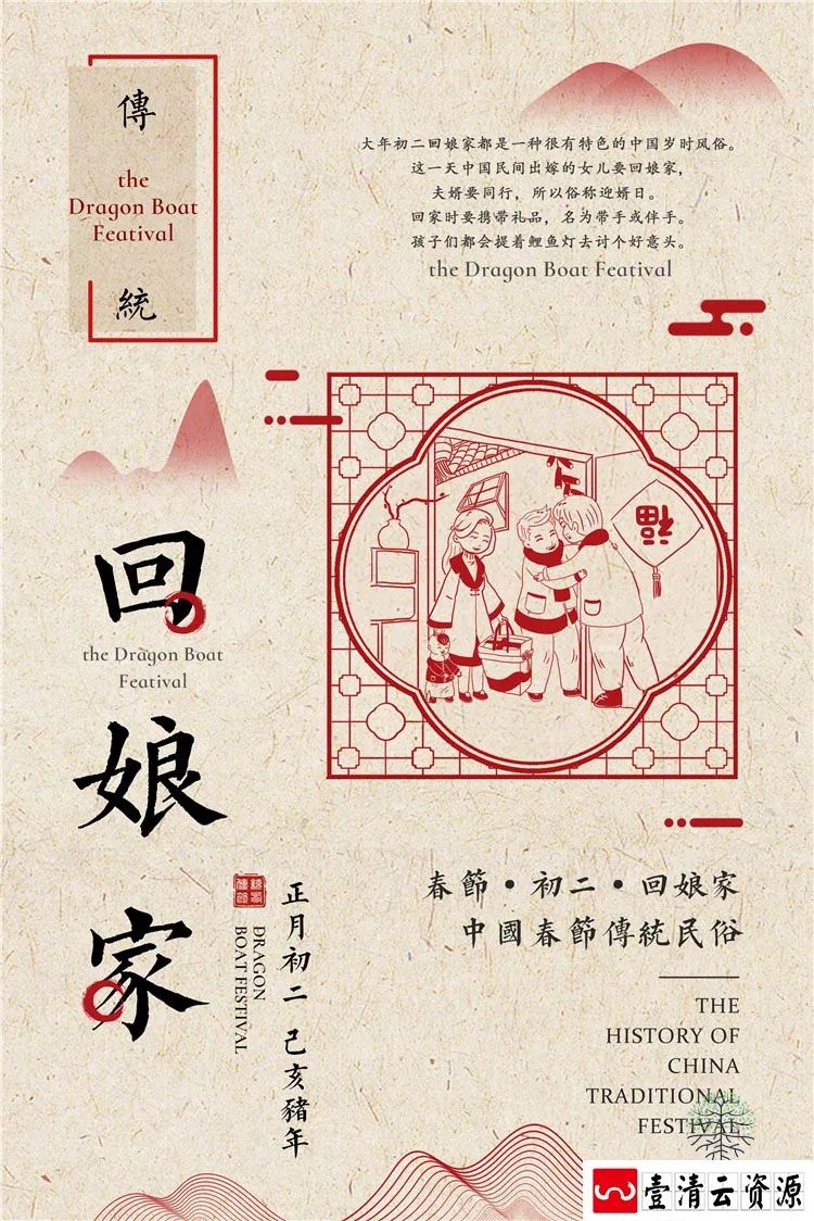 【S1403】【素材】春节新年农历海报合集初一至初七背景分层设计PSD模板素材
