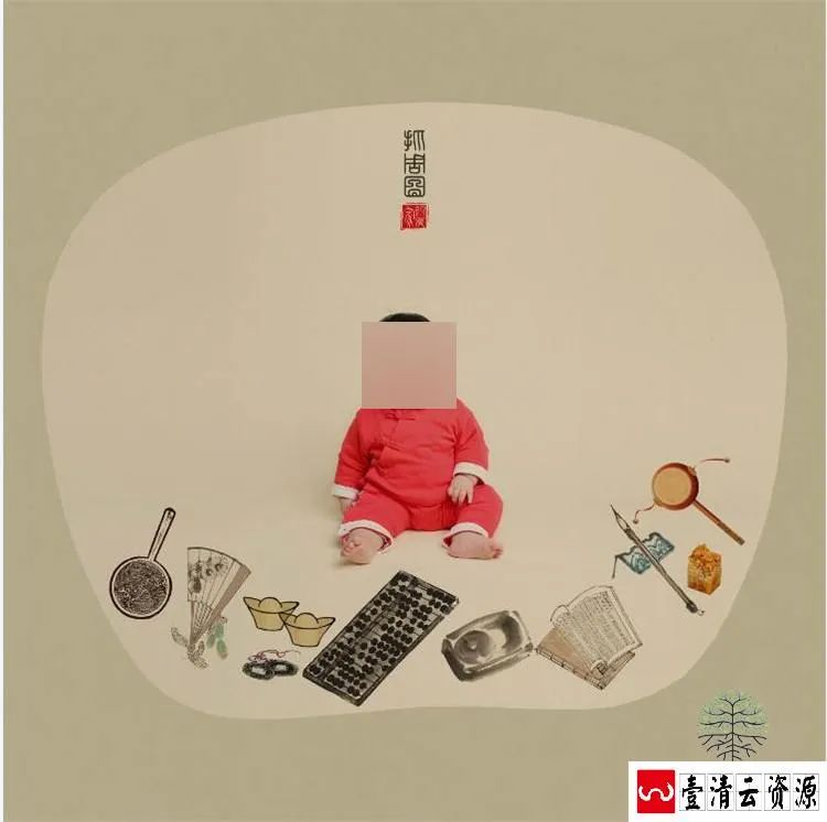 【S1475】【素材】新年春节中国风儿童年味工笔画影楼摄影分层设计PSD模板素材