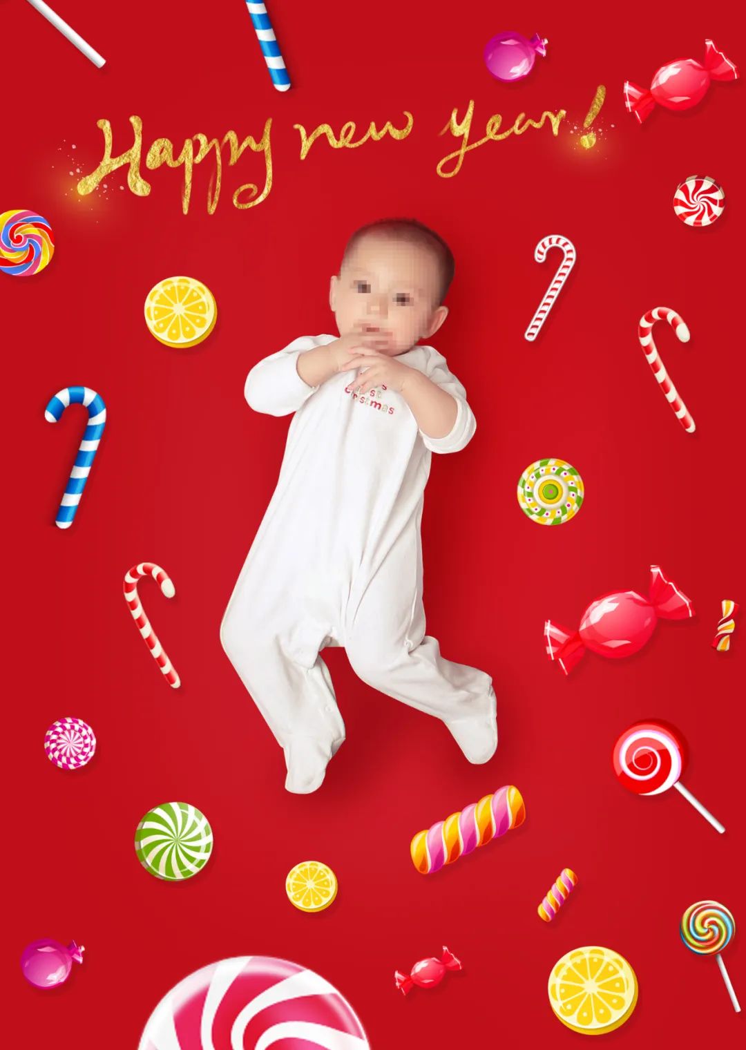 【S1365】【素材】新年新生儿相册模板儿童卡通春节摄影楼3D换背景PSD模板素材
