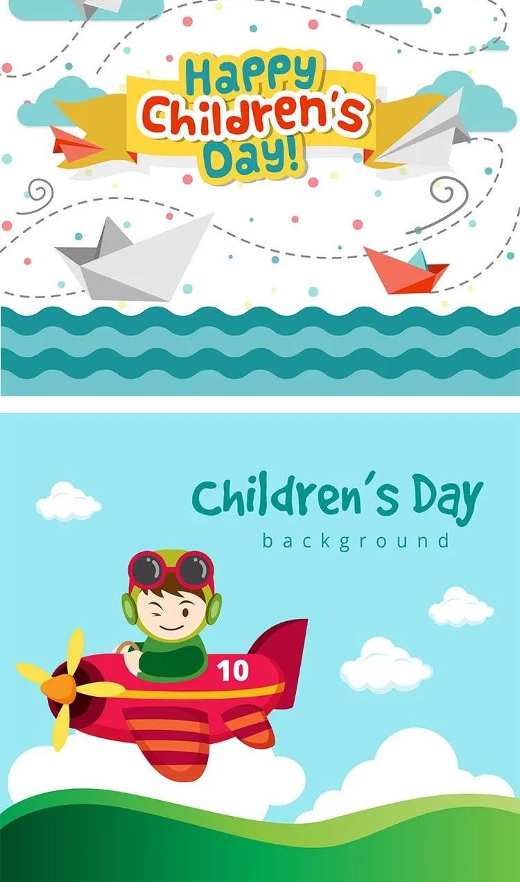 【S1347】【素材】手绘卡通六一幼儿矢量图+PSD分层设计素材 PPT课件幻灯片