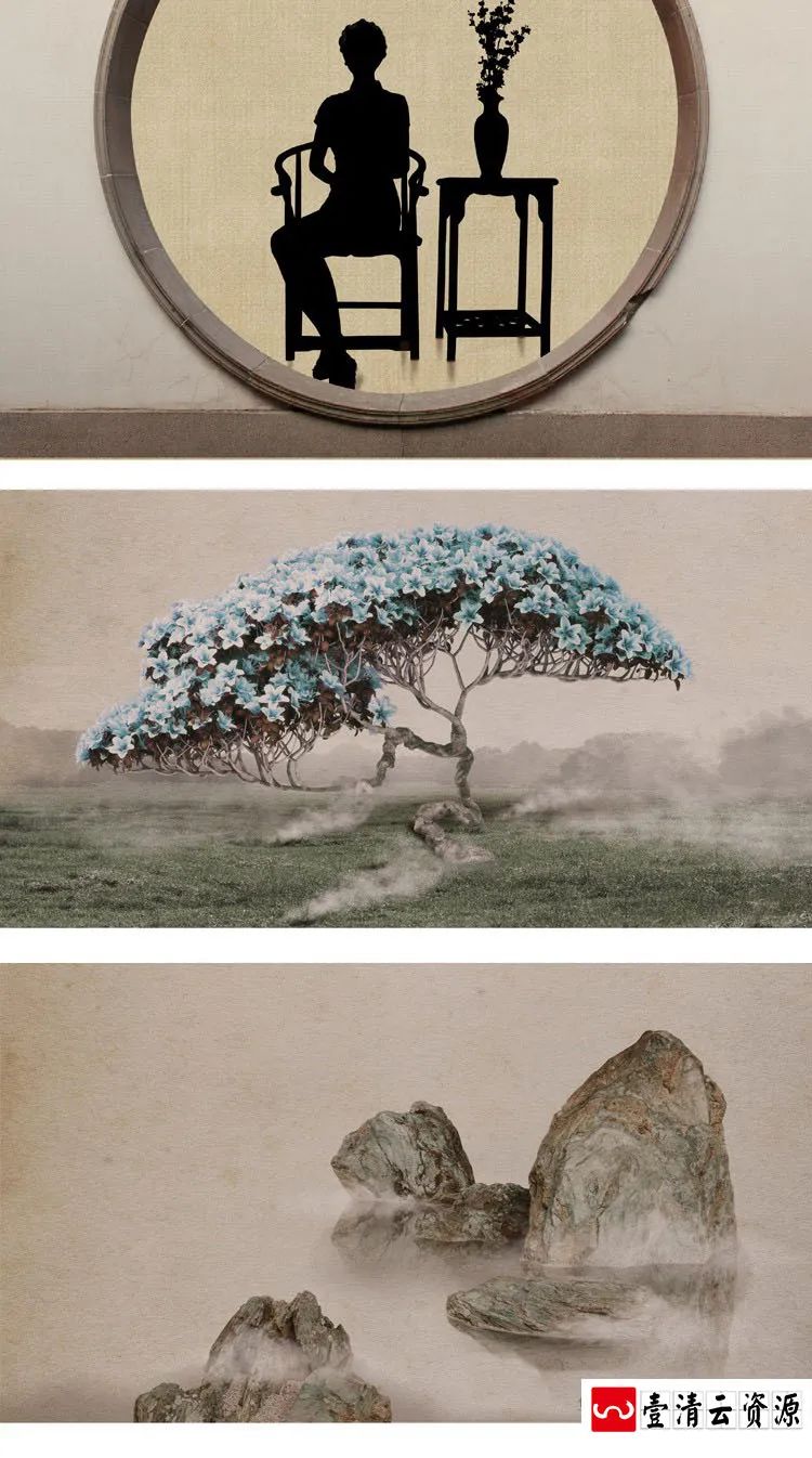 【S1293】【素材】古韵中国风复古工笔画背景素材 古装影楼摄影PSD设计模板新