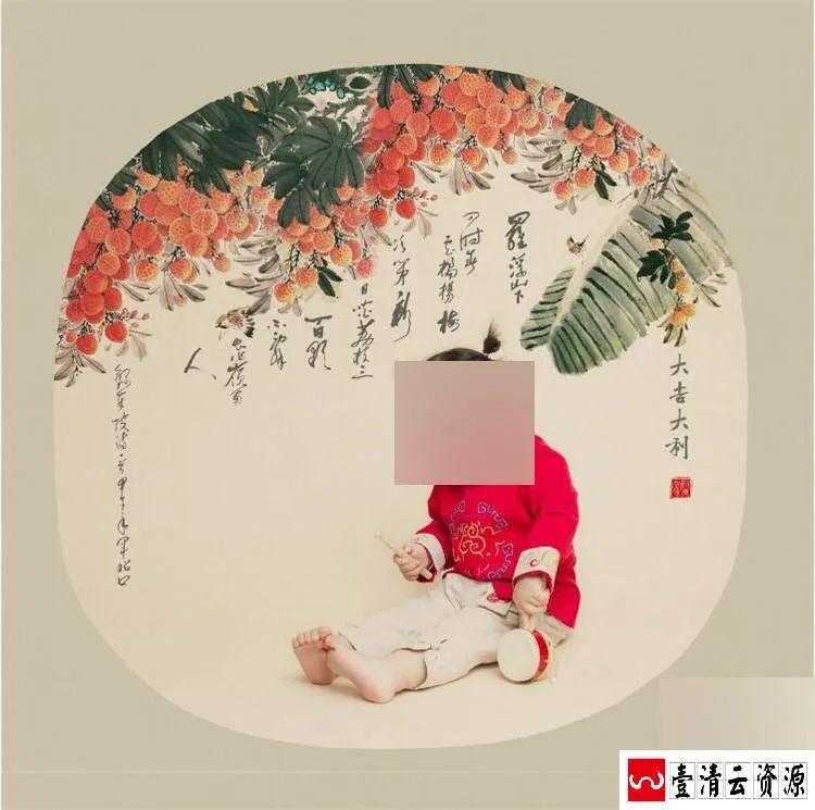 【S1475】【素材】新年春节中国风儿童年味工笔画影楼摄影分层设计PSD模板素材