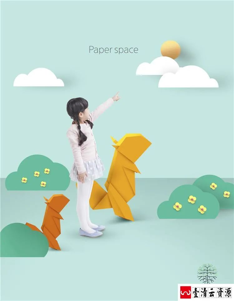 【S1616】【素材】创意折纸儿童写真模板折纸剪纸PSD摄影楼3D抠图背景分层素材