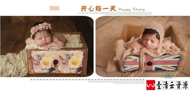 【S1651】【素材】创意新生儿成长相册模板百岁小清新方版相册版面设计PSD素材