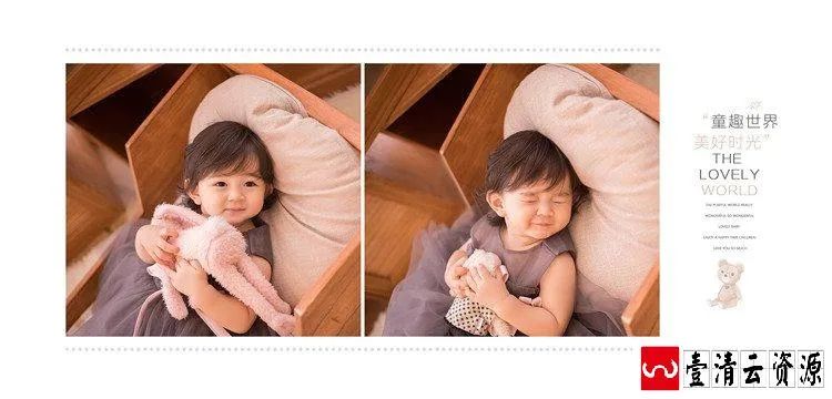 【S1579】【素材】可爱萌娃宝宝满月百天相册方版影楼摄影分层设计PSD模板素材