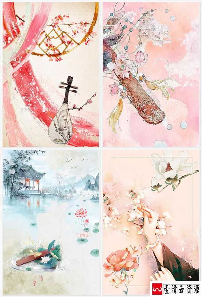【S1658】【素材】古典韵味中国风水墨工笔画素材 PSD花鸟山水PS设计背景模板