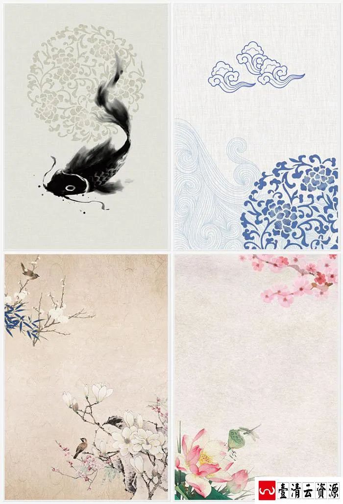 【S1658】【素材】古典韵味中国风水墨工笔画素材 PSD花鸟山水PS设计背景模板