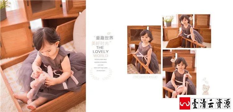 【S1579】【素材】可爱萌娃宝宝满月百天相册方版影楼摄影分层设计PSD模板素材