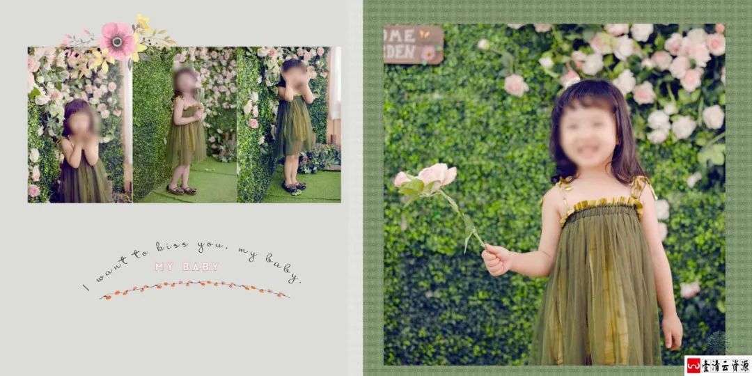 【S1497】【素材】可爱女孩儿童相册模板清新方版8寸影楼拍摄写真PSD分层素材