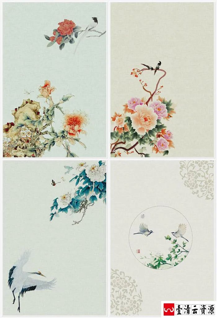 【S1658】【素材】古典韵味中国风水墨工笔画素材 PSD花鸟山水PS设计背景模板