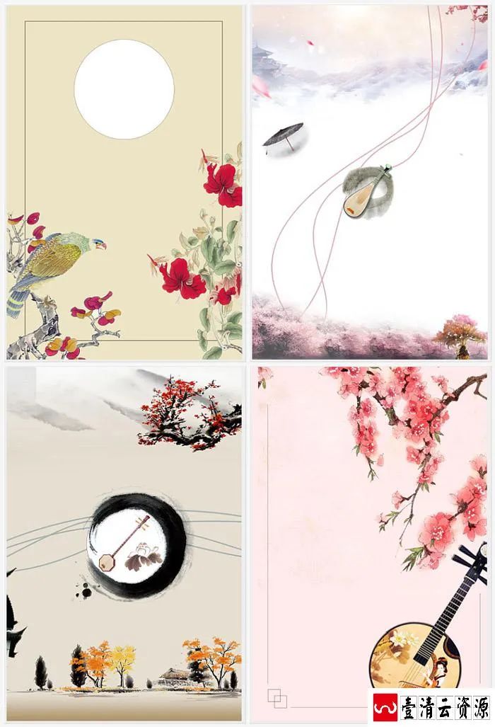 【S1658】【素材】古典韵味中国风水墨工笔画素材 PSD花鸟山水PS设计背景模板