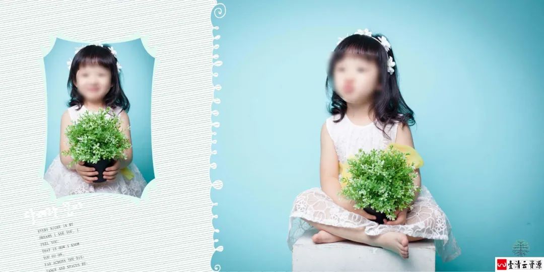 【S1497】【素材】可爱女孩儿童相册模板清新方版8寸影楼拍摄写真PSD分层素材