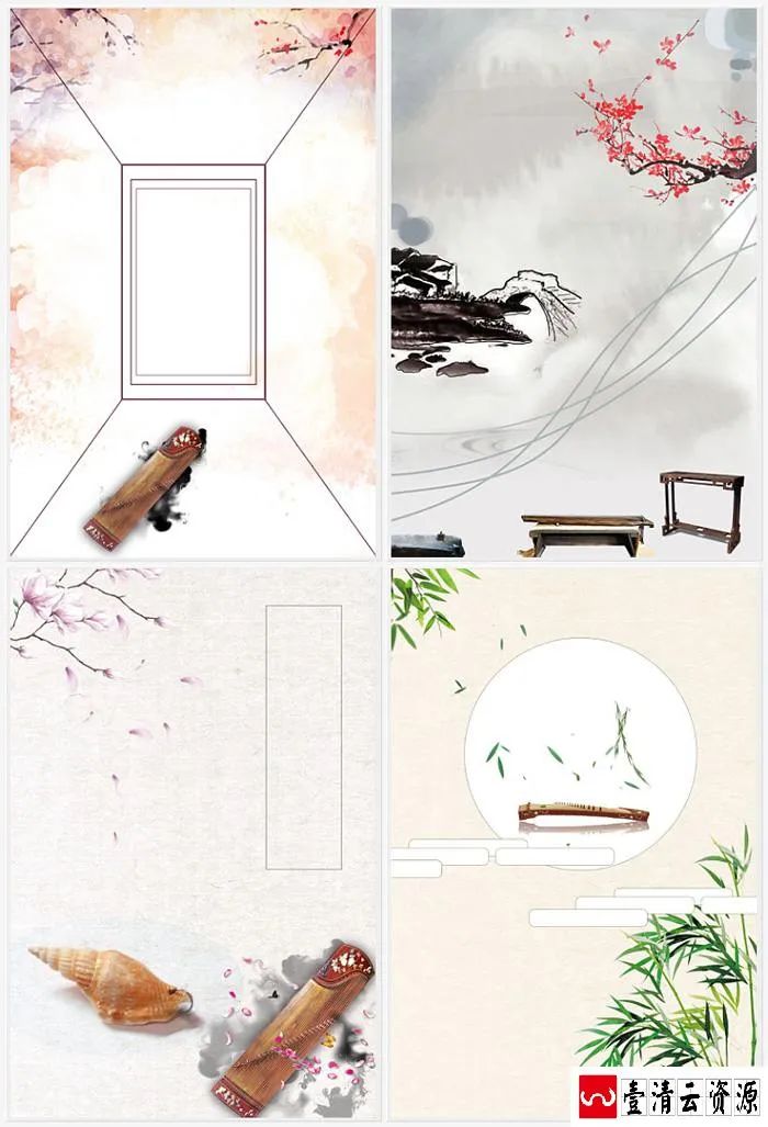 【S1658】【素材】古典韵味中国风水墨工笔画素材 PSD花鸟山水PS设计背景模板