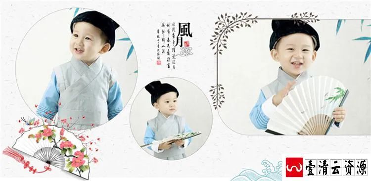 【S1526】【素材】儿童古装八寸文艺影楼拍摄室内写真相册PSD格式设计素材模板
