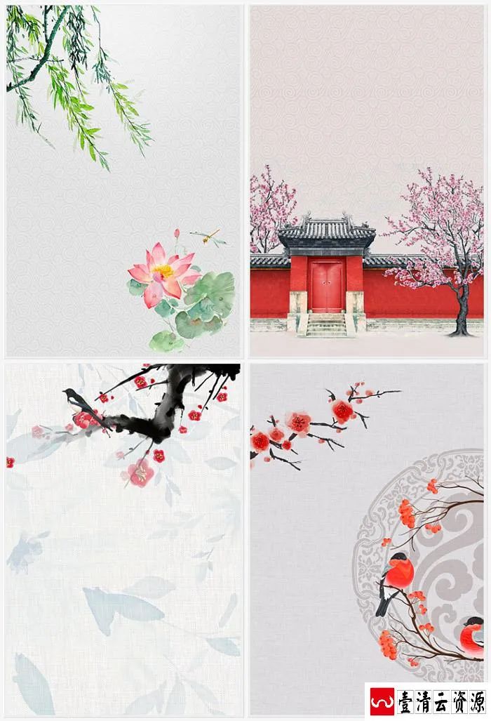 【S1658】【素材】古典韵味中国风水墨工笔画素材 PSD花鸟山水PS设计背景模板