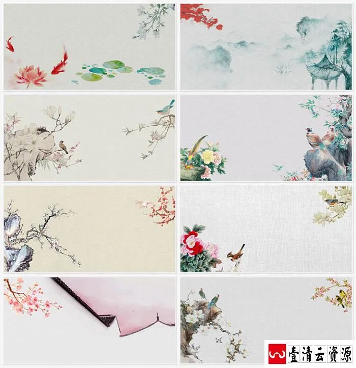 【S1658】【素材】古典韵味中国风水墨工笔画素材 PSD花鸟山水PS设计背景模板