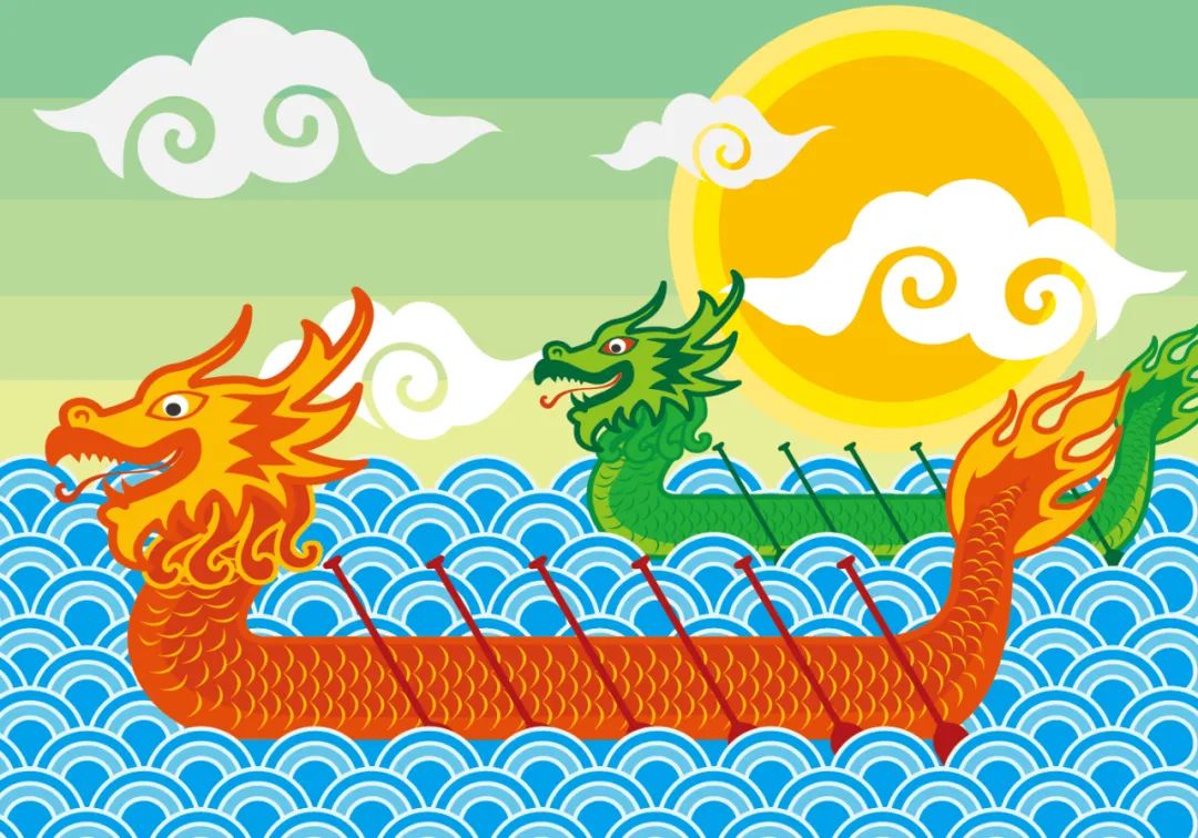 【S1957】【素材】卡通可爱传统端午节赛龙舟吃粽子节日背景海报横幅宣传矢量图素材