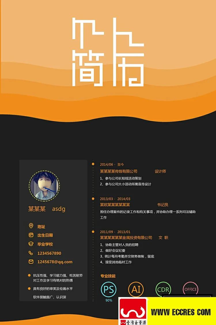 【S1806】【素材】PSD简历设计模板设计素材源文件