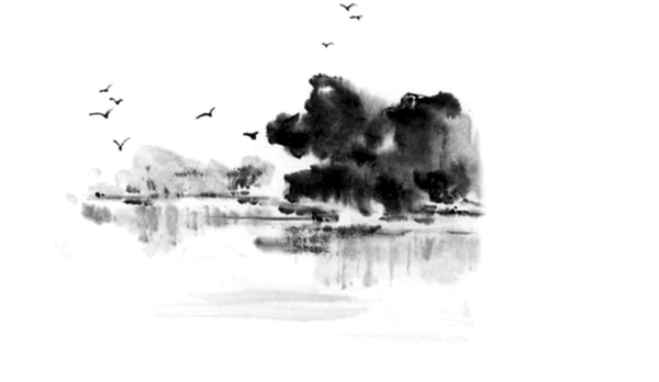 【S1996】【素材】中国风水墨山水风景画古典水彩水墨晕染国画PNG免抠透明设计素材