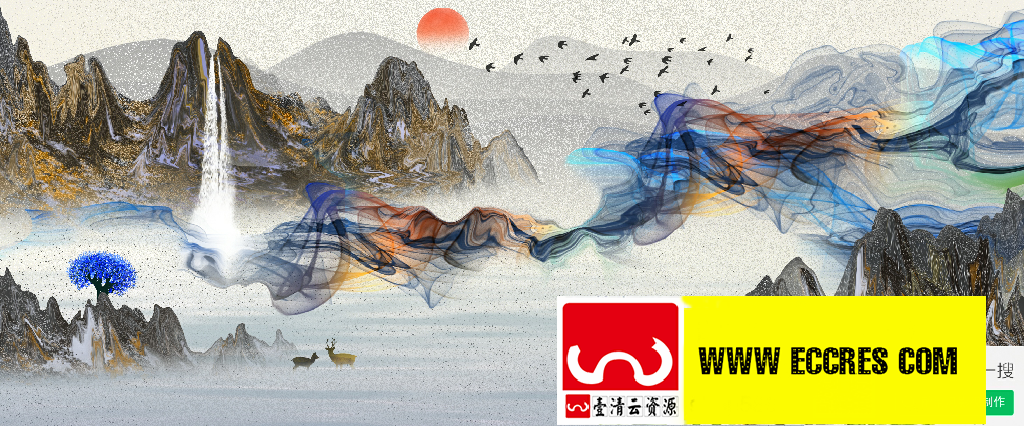 【S1971】【素材】中国风意境水墨山水画古风山水装饰画PSD